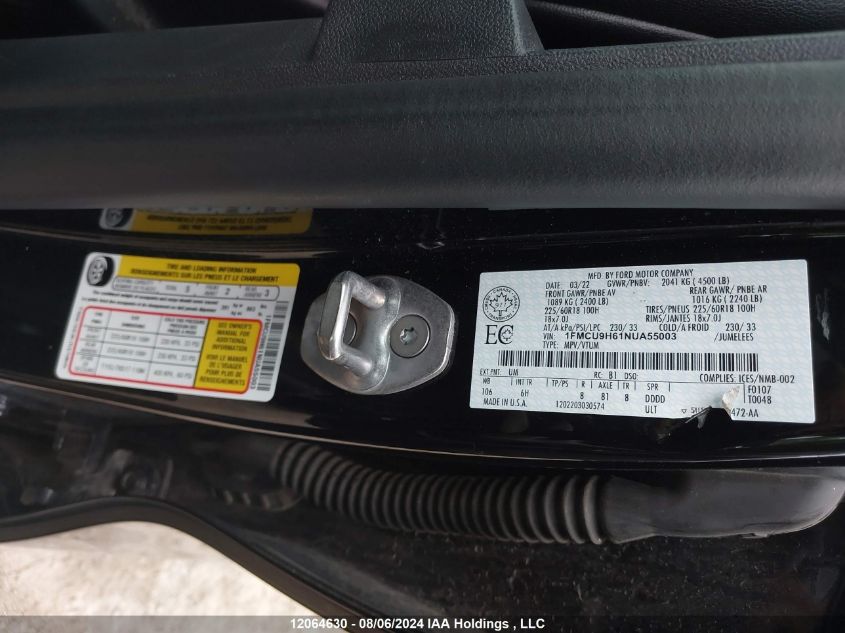 2022 Ford Escape Sel VIN: 1FMCU9H61NUA55003 Lot: 12064630