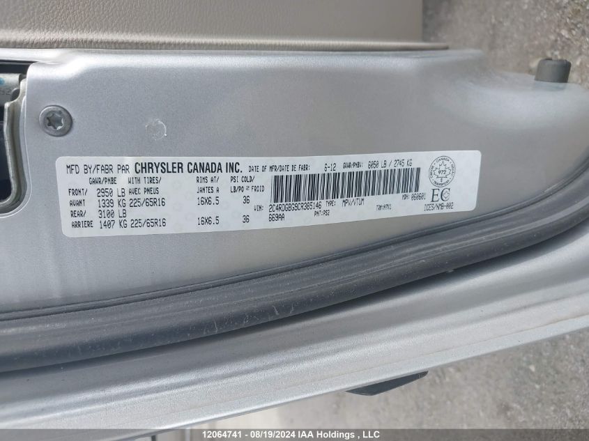 2012 Dodge Grand Caravan Se/Sxt VIN: 2C4RDGBG9CR385146 Lot: 12064741