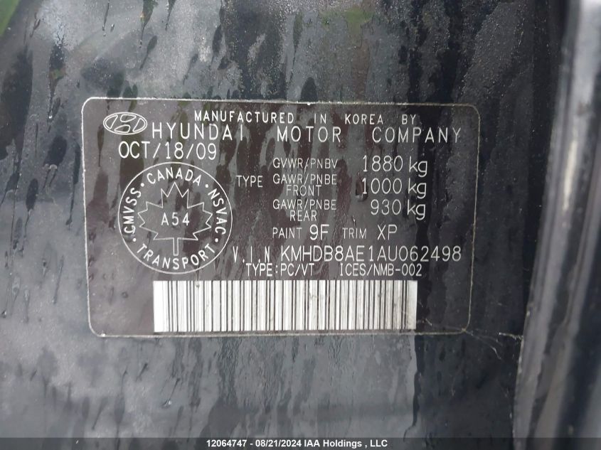2010 Hyundai Elantra Touring Gls VIN: KMHDB8AE1AU062498 Lot: 12064747
