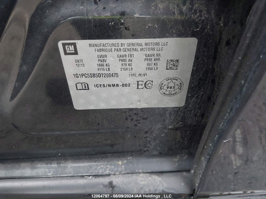 2013 Chevrolet Cruze VIN: 1G1PC5SB5D7200475 Lot: 12064797