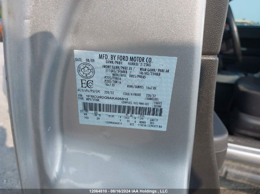 2010 Ford Escape VIN: 1FMCU9DG9AKA06815 Lot: 12064810