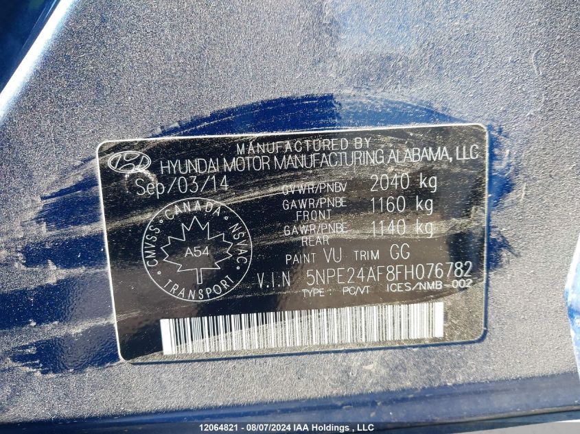 2015 Hyundai Sonata Se VIN: 5NPE24AF8FH076782 Lot: 12064821