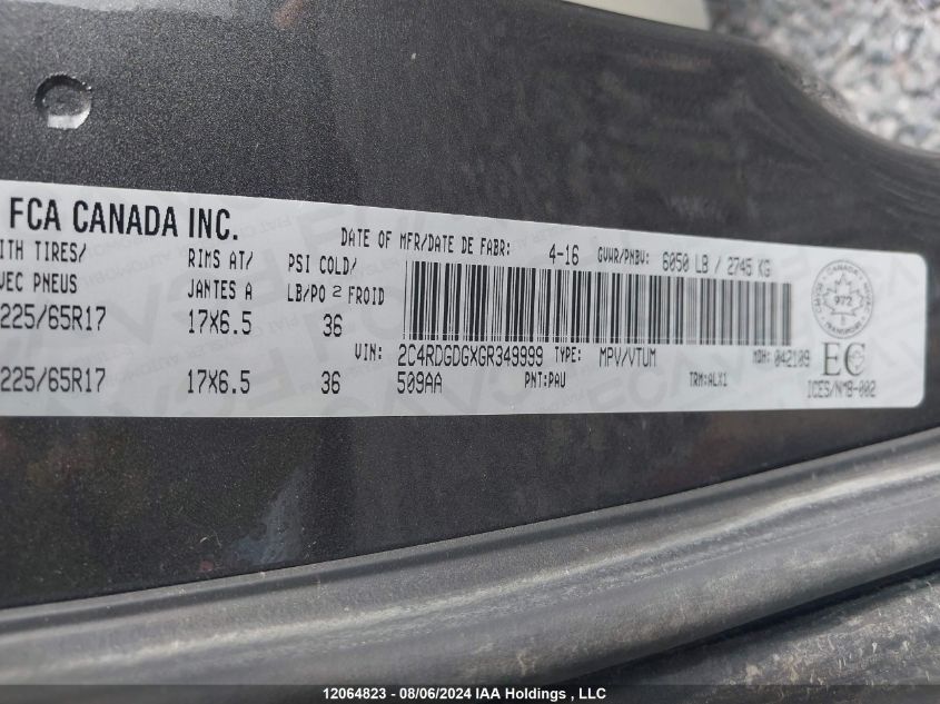 2016 Dodge Grand Caravan Crew VIN: 2C4RDGDGXGR349999 Lot: 12064823