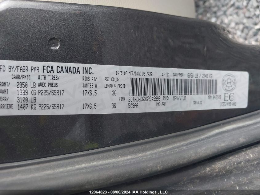 2016 Dodge Grand Caravan Crew VIN: 2C4RDGDGXGR349999 Lot: 12064823