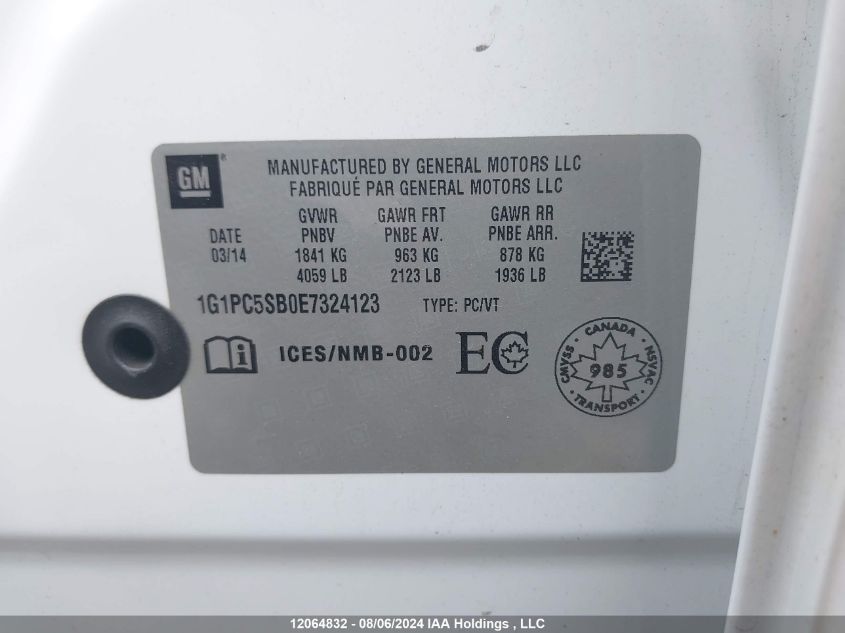 2014 Chevrolet Cruze VIN: 1G1PC5SB0E7324123 Lot: 12064832