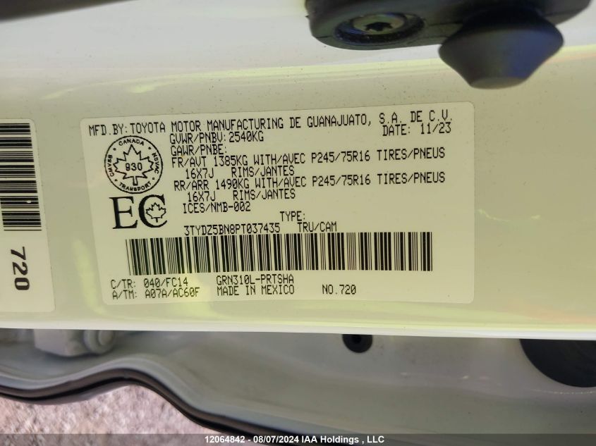 2023 Toyota Tacoma Double Cab/Sr5/Trd Sport/Trd Off Road VIN: 3TYDZ5BN8PT037435 Lot: 12064842