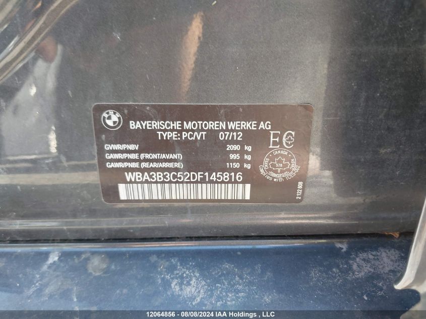 2013 BMW 3 Series VIN: WBA3B3C52DF145816 Lot: 12064856