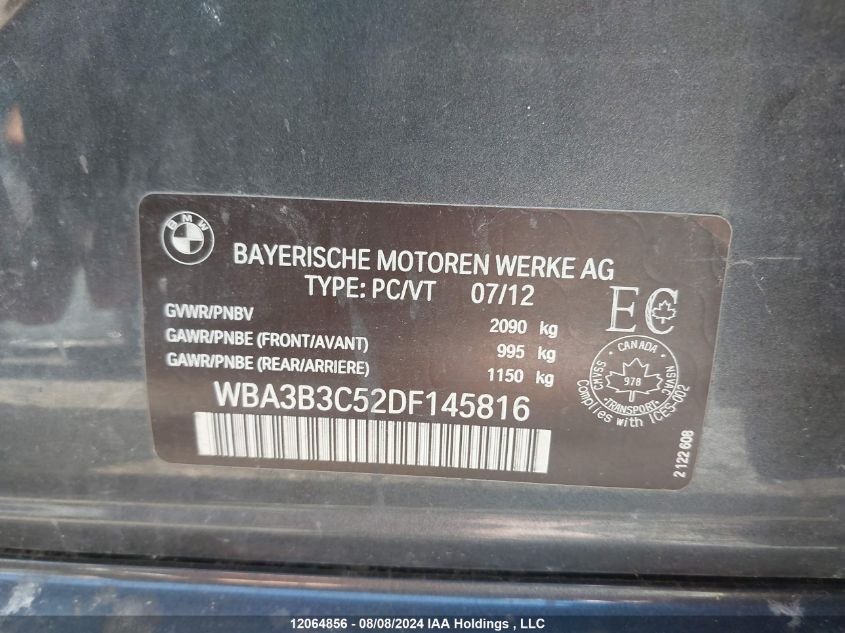 2013 BMW 3 Series VIN: WBA3B3C52DF145816 Lot: 12064856