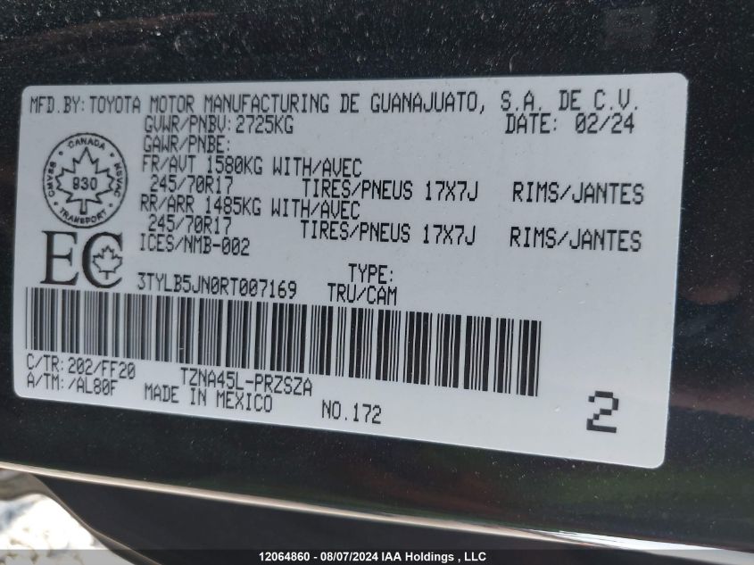 2024 Toyota Tacoma VIN: 3TYLB5JN0RT007169 Lot: 12064860