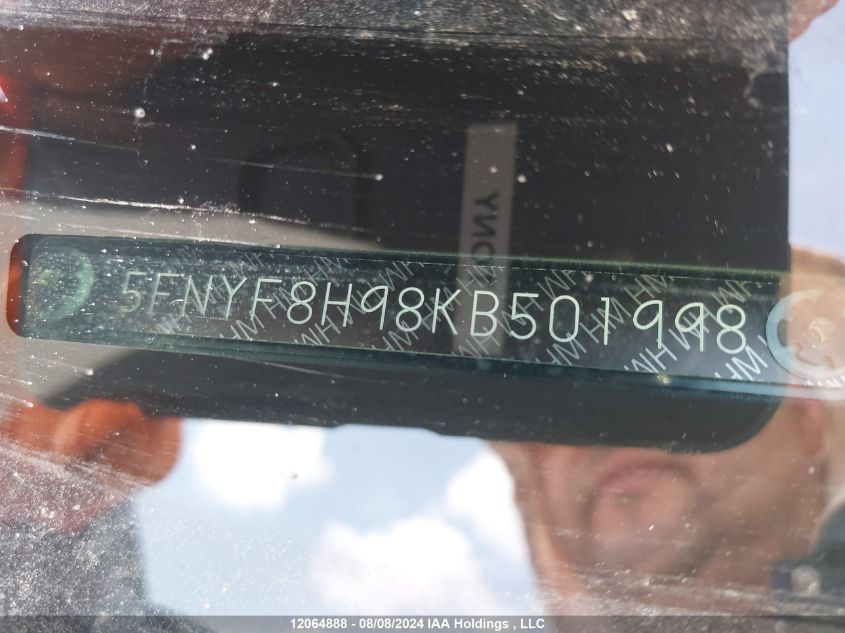 2019 Honda Passport VIN: 5FNYF8H98KB501998 Lot: 12064888