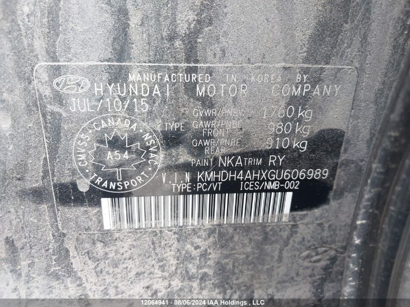 2016 Hyundai Elantra Gls VIN: KMHDH4AHXGU606989 Lot: 12064941
