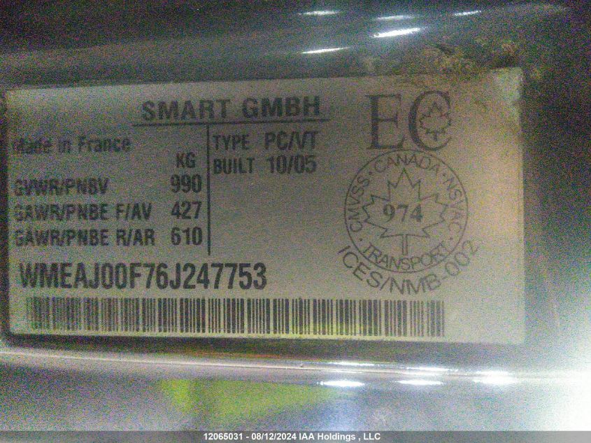 WMEAJ00F76J247753 2006 Smart Fortwo