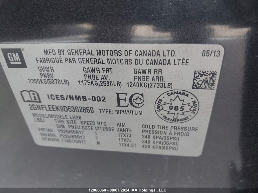 2GNFLEEK9D6362860 2013 Chevrolet Equinox