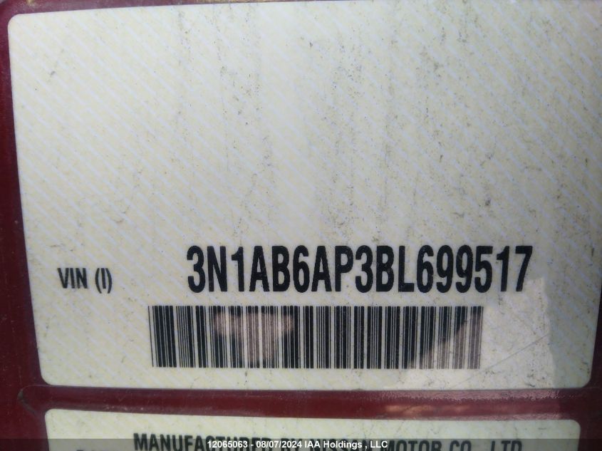 2011 Nissan Sentra 2.0/2.0S/Sr/2.0Sl VIN: 3N1AB6AP3BL699517 Lot: 12065063