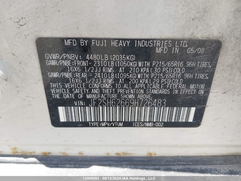 2009 Subaru Forester Xs VIN: JF2SH62669H726483 Lot: 12065092