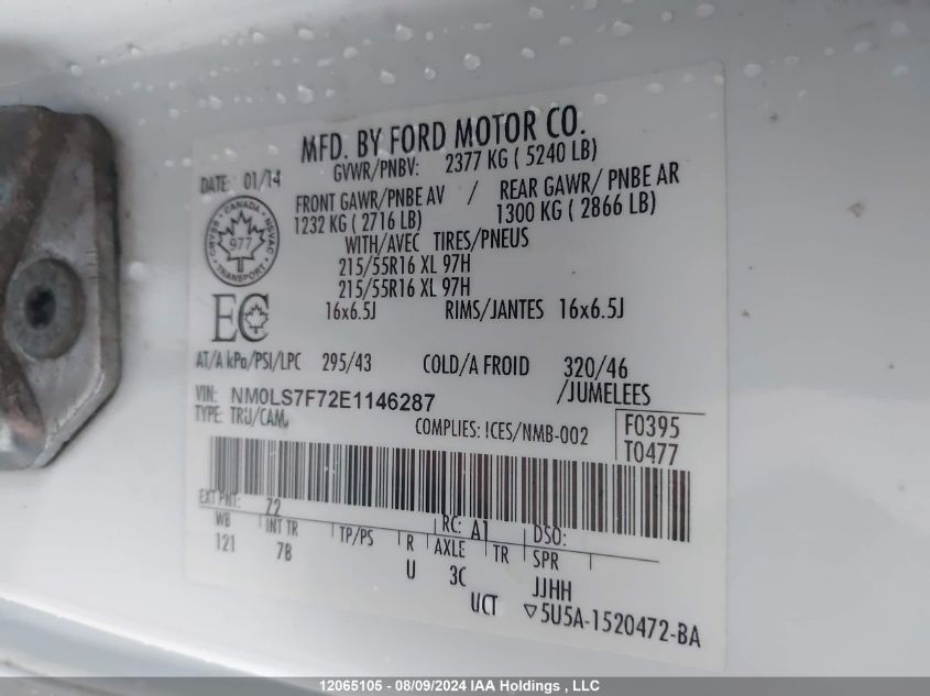 2014 Ford Transit Connect Xlt VIN: NM0LS7F72E1146287 Lot: 12065105