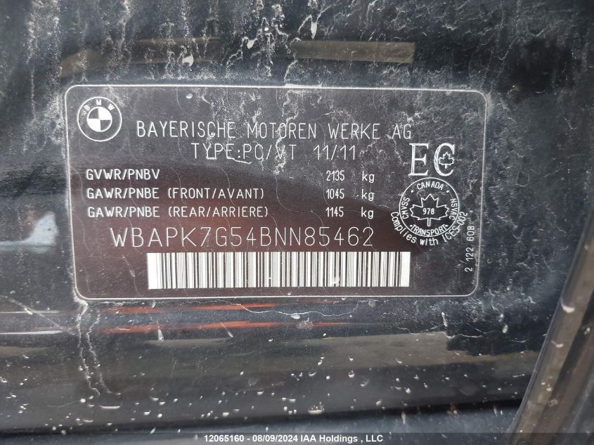 2011 BMW 3 Series VIN: WBAPK7G54BNN85462 Lot: 12065160