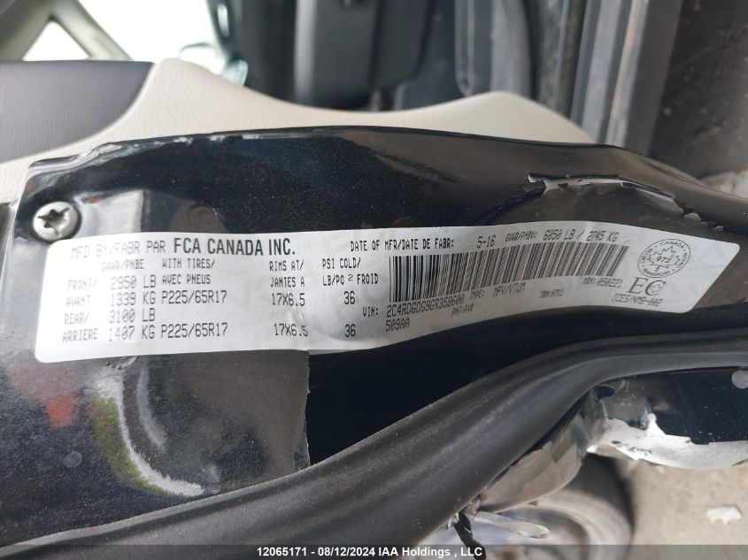 2016 Dodge Grand Caravan Crew VIN: 2C4RDGDG9GR358600 Lot: 12065171