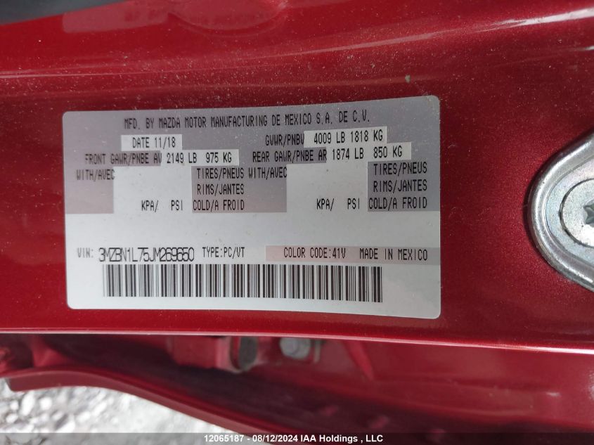 2018 Mazda Mazda3 VIN: 3MZBN1L75JM269650 Lot: 12065187