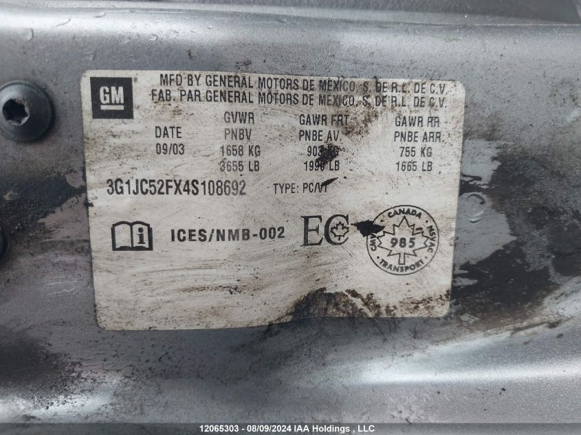 2004 Chevrolet Cavalier VIN: 3G1JC52FX4S108692 Lot: 12065303