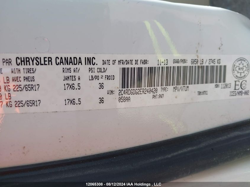 2014 Dodge Grand Caravan VIN: 2C4RDGDG2ER240420 Lot: 12065308