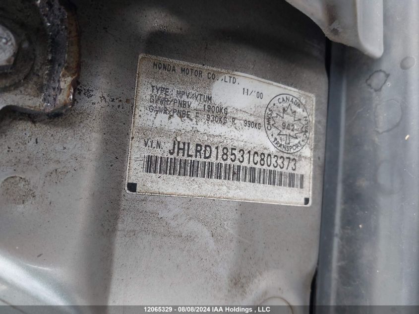2001 Honda Cr-V VIN: JHLRD18531C803373 Lot: 12065329
