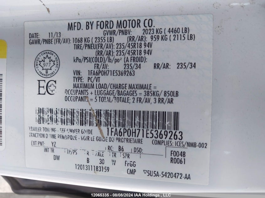 2014 Ford Fusion Se VIN: 1FA6P0H71E5369263 Lot: 12065335