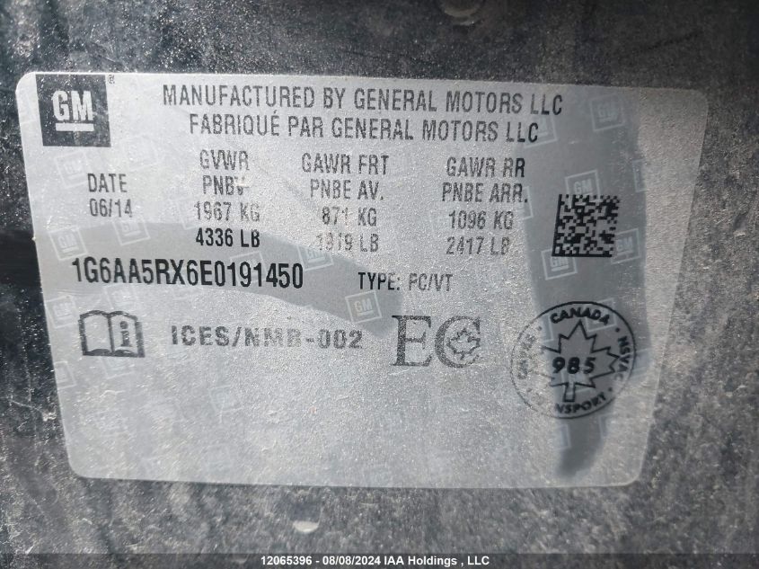 2014 Cadillac Ats VIN: 1G6AA5RX6E0191450 Lot: 12065396