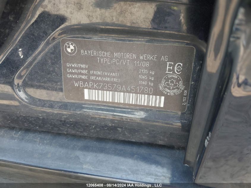 2009 BMW 3 Series VIN: WBAPK73579A451780 Lot: 12065408