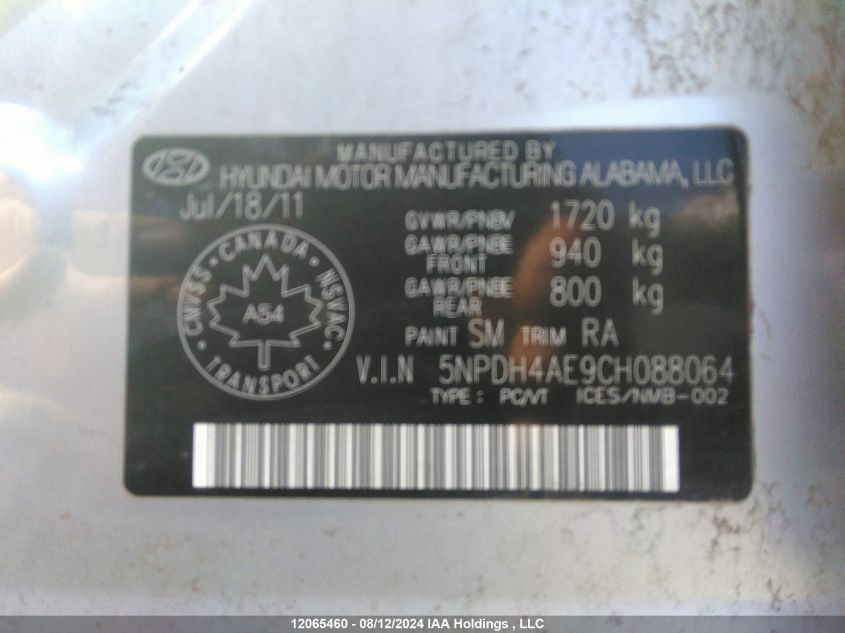 2012 Hyundai Elantra VIN: 5NPDH4AE9CH088064 Lot: 12065460