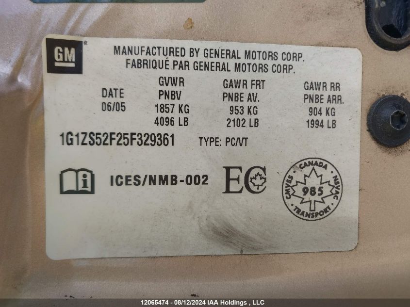 2005 Chevrolet Malibu VIN: 1G1ZS52F25F329361 Lot: 12065474