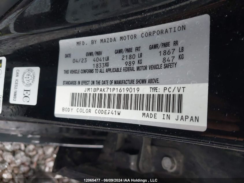 2023 Mazda Mazda3 VIN: JM1BPAK71P1619019 Lot: 12065477