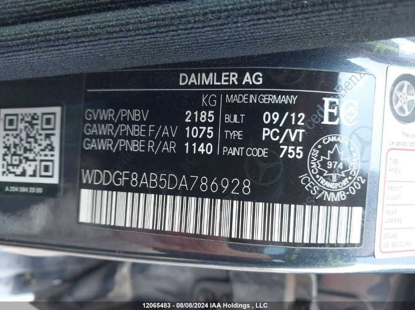 2013 Mercedes-Benz C 300 4Matic VIN: WDDGF8AB5DA786928 Lot: 12065483