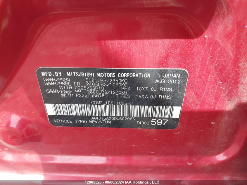 2013 Mitsubishi Outlander VIN: JA4JT5AX0DU602085 Lot: 12065526