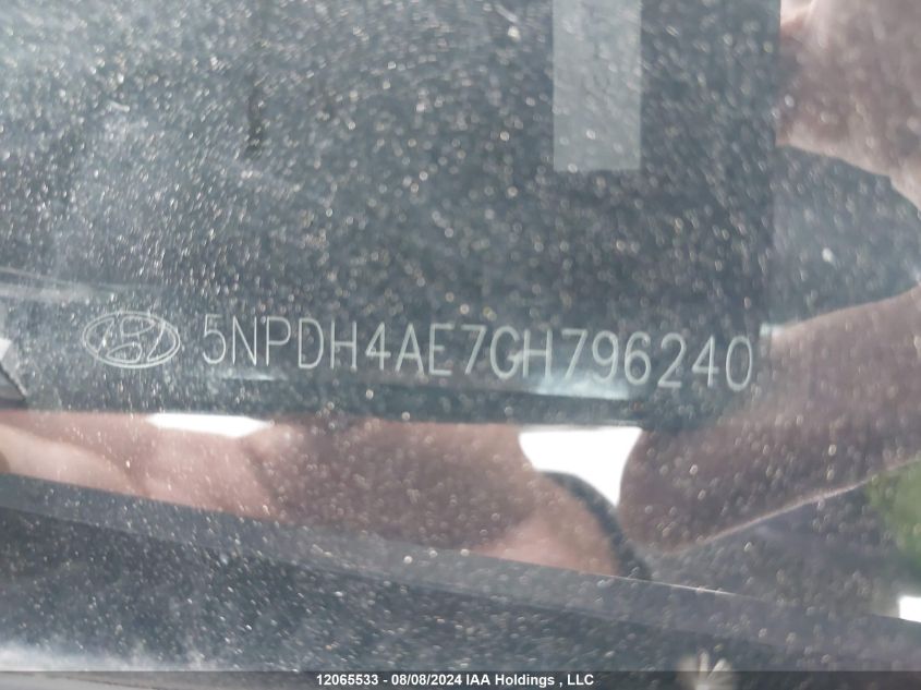 2016 Hyundai Elantra VIN: 5NPDH4AE7GH796240 Lot: 12065533