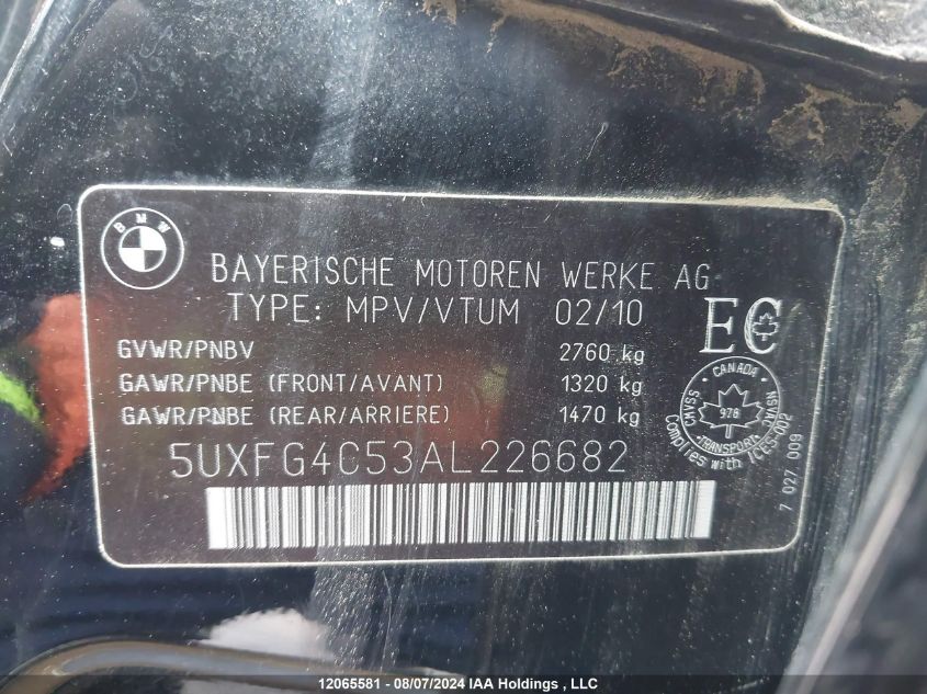 2010 BMW X6 xDrive35I VIN: 5UXFG4C53AL226682 Lot: 12065581