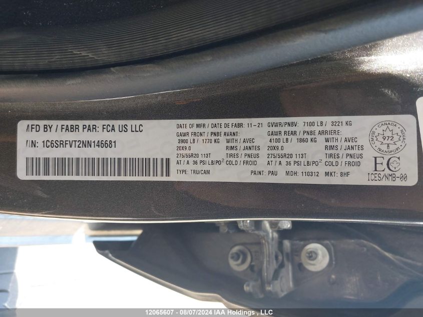 2022 Ram 1500 Sport VIN: 1C6SRFVT2NN146681 Lot: 12065607