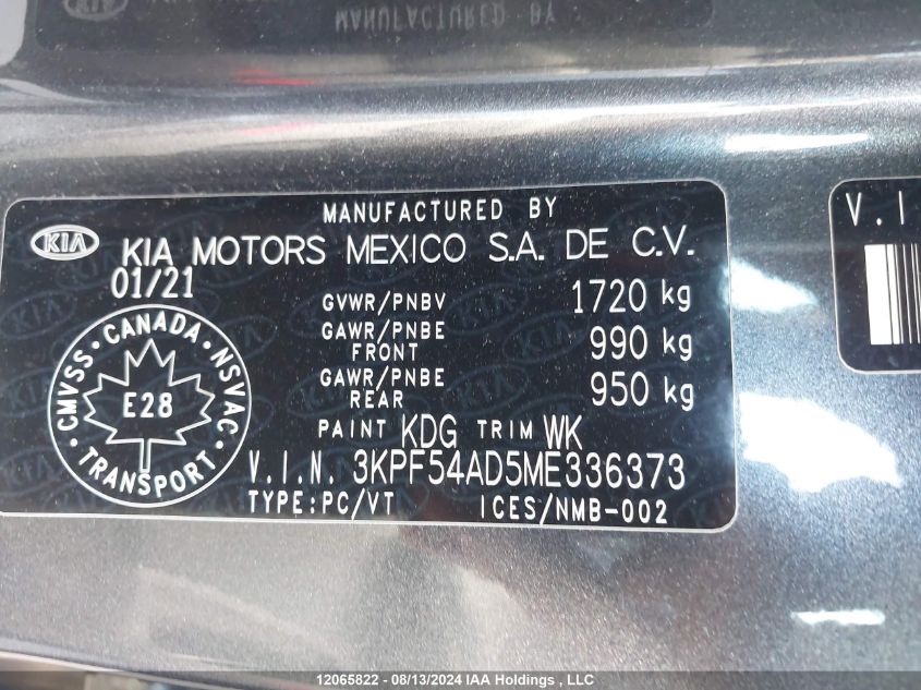 2021 Kia Forte VIN: 3KPF54AD5ME336373 Lot: 12065822