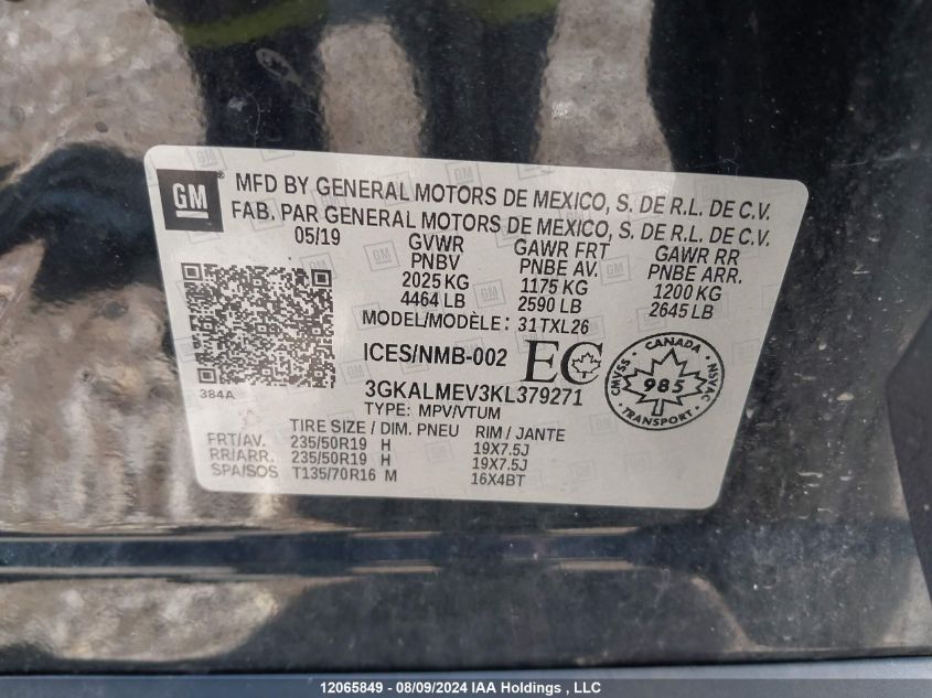 2019 GMC Terrain VIN: 3GKALMEV3KL379271 Lot: 12065849