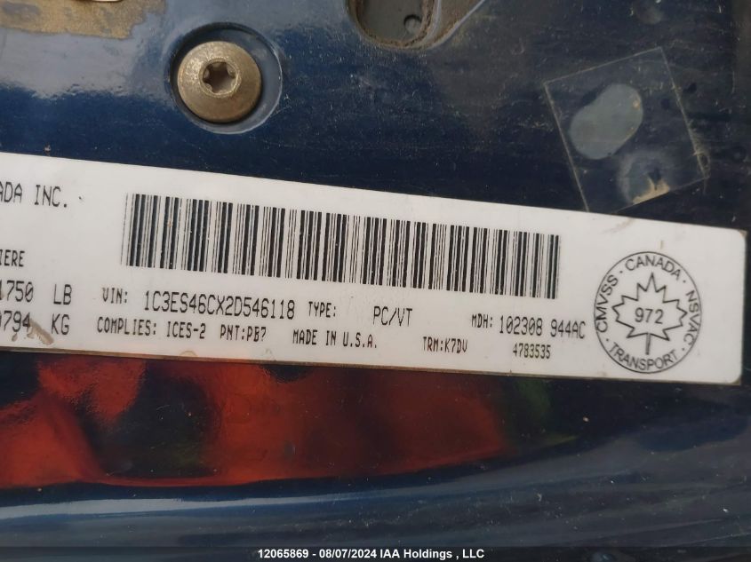 2002 Chrysler Neon Le VIN: 1C3ES46CX2D546118 Lot: 12065869