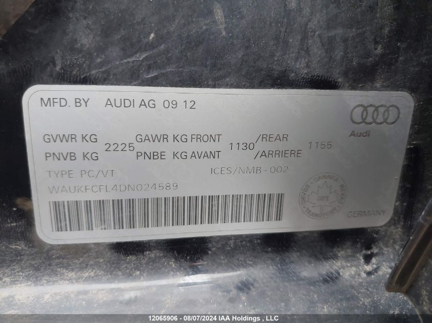 2013 Audi A4 VIN: WAUKFCFL4DN024589 Lot: 12065906