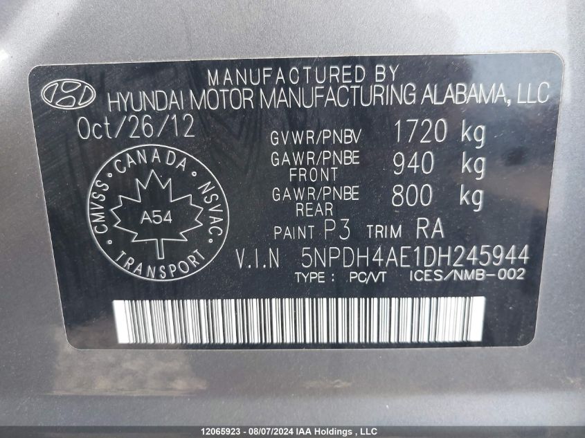 2013 Hyundai Elantra Gl VIN: 5NPDH4AE1DH245944 Lot: 12065923