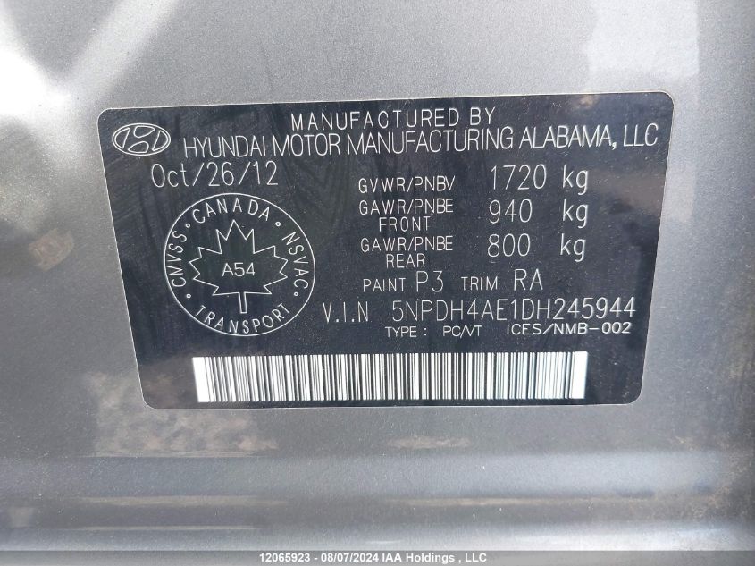 2013 Hyundai Elantra Gl VIN: 5NPDH4AE1DH245944 Lot: 12065923