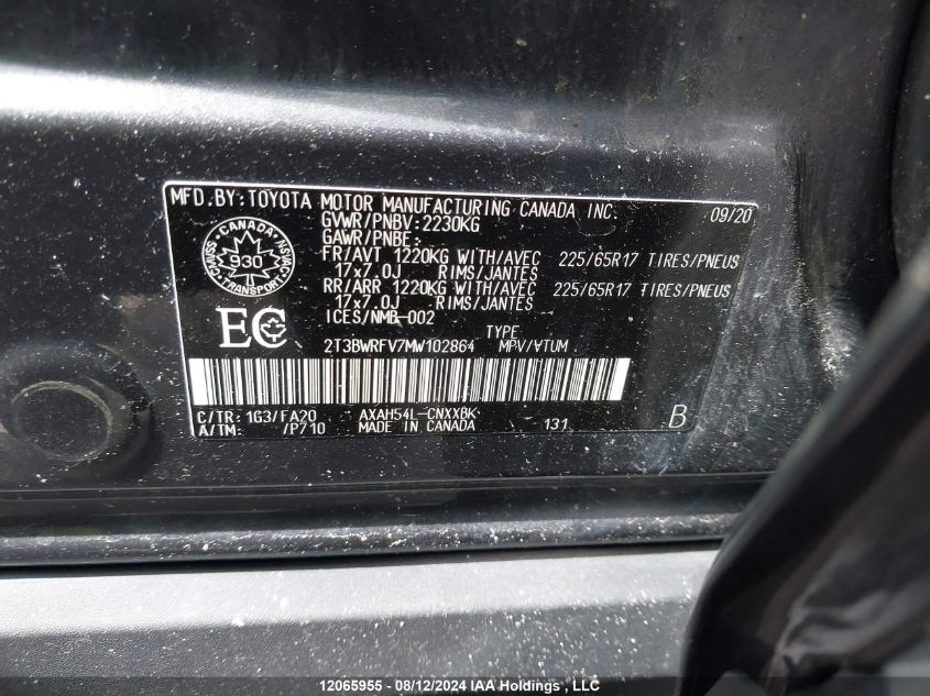 2021 Toyota Rav4 Le VIN: 2T3BWRFV7MW102864 Lot: 12065955