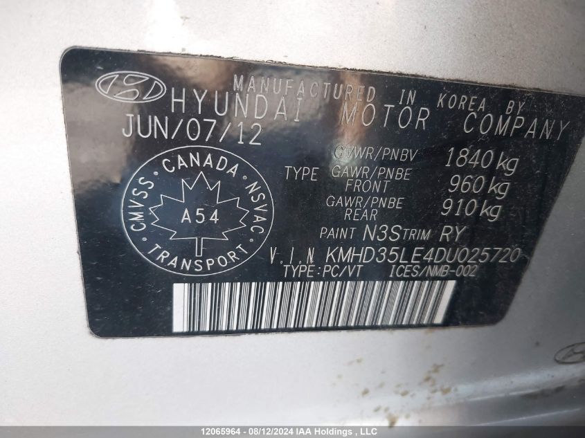 2013 Hyundai Elantra Gt Gls VIN: KMHD35LE4DU025720 Lot: 12065964