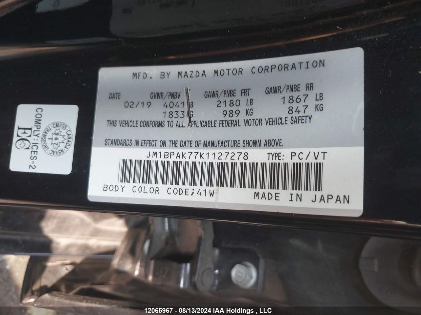 2019 Mazda Mazda3 Sport VIN: JM1BPAK77K1127278 Lot: 12065967