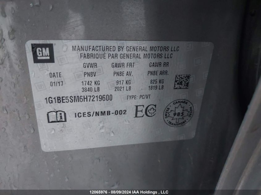 2017 Chevrolet Cruze VIN: 1G1BE5SM6H7219600 Lot: 12065976