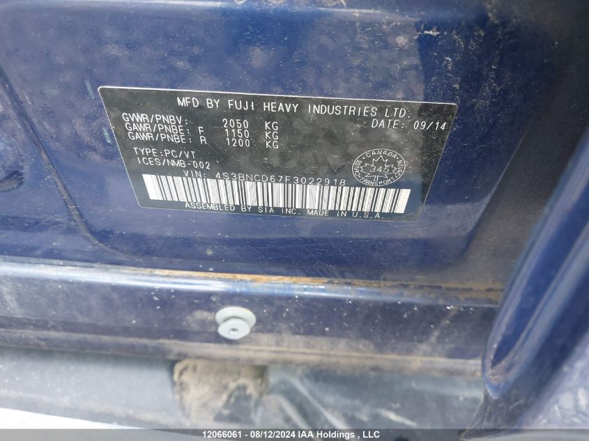 2015 Subaru Legacy VIN: 4S3BNCD67F3022918 Lot: 12066061