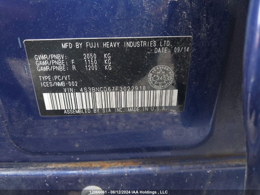 2015 Subaru Legacy VIN: 4S3BNCD67F3022918 Lot: 12066061