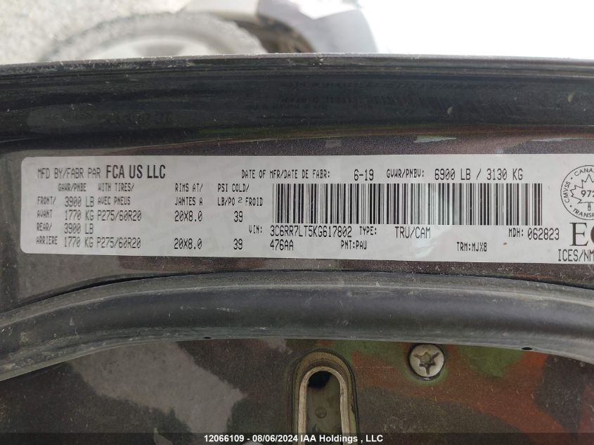 2019 Ram 1500 Classic Slt VIN: 3C6RR7LT5KG617802 Lot: 12066109